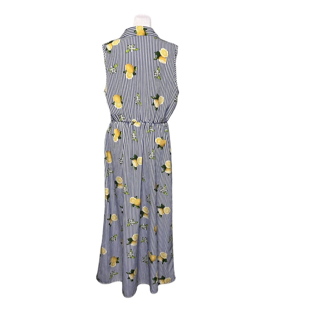 Mlle Gabrielle Blue Striped Lemon Print Button Down Shirt Maxi Dress Size XL - Picture 5 of 7